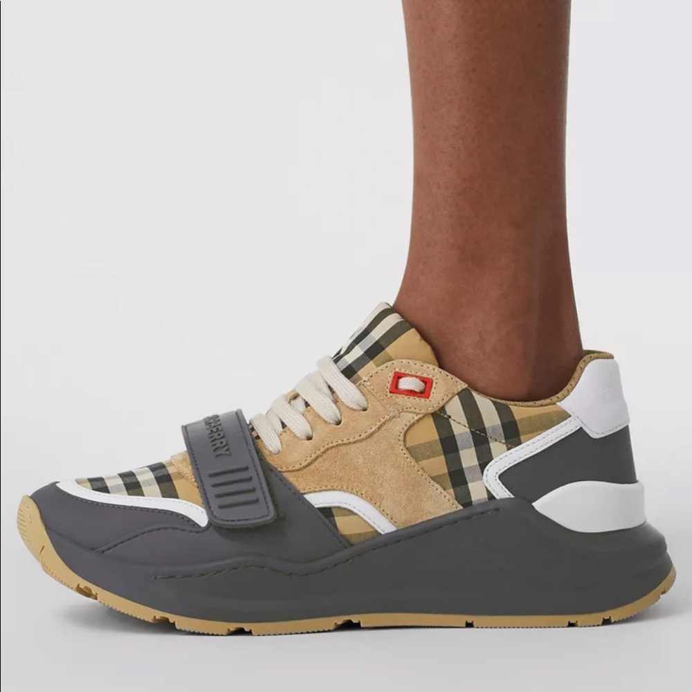 BURBERRY, Vintage Check, Suede and Leather Sneakers - Picture 2 of 16